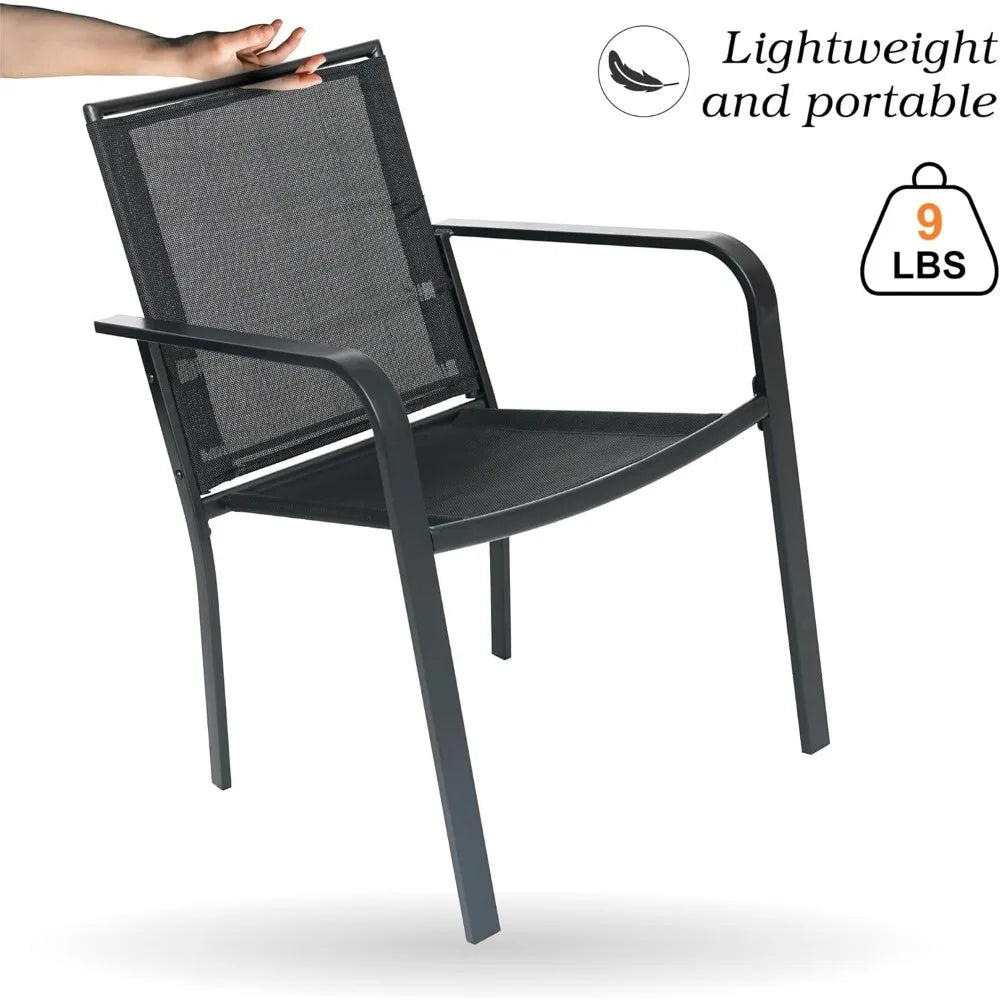 7 Piece Outdoor Patio Dining Set with 6 Stackable Chairs and Rectangular Table in Black
