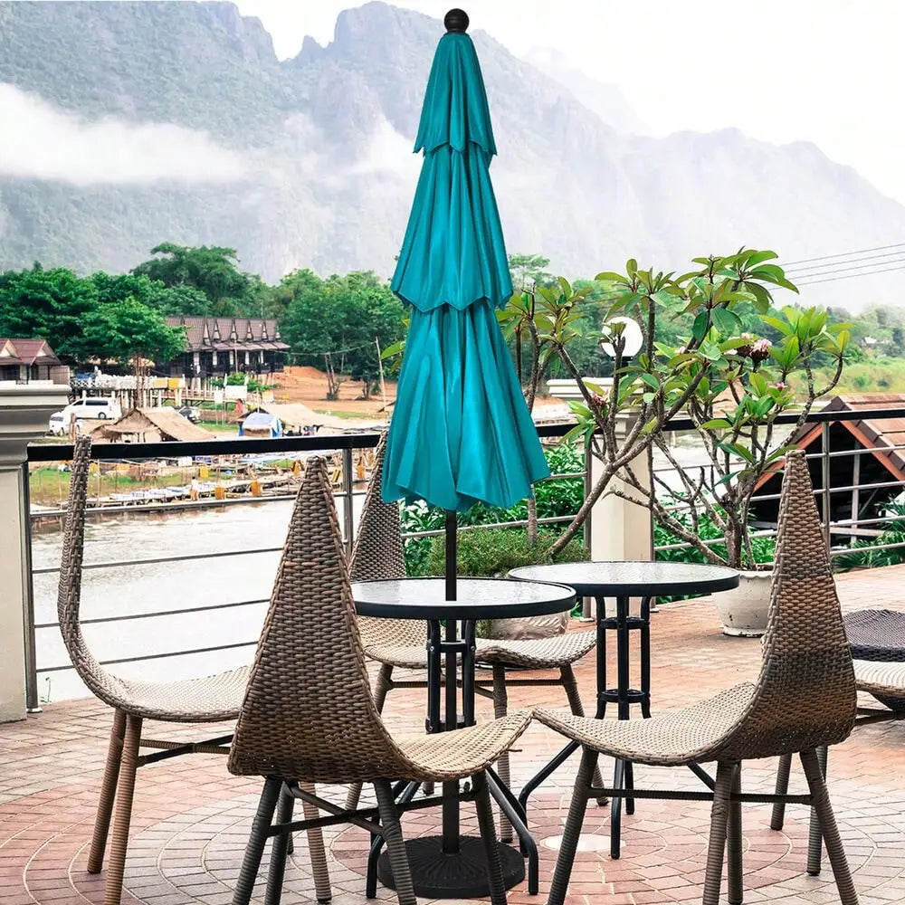 10ft 3 Tier Patio Market Umbrella Aluminum Shade Shelter Double Vented Turquoise