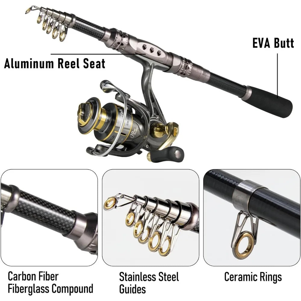 Fishing Rod and Reel Combos 125-Pieces Telescopic Set
