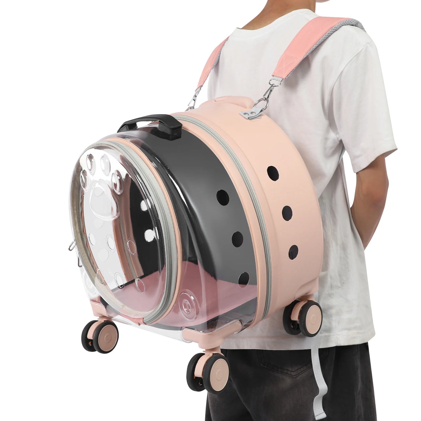 BulkHarbor Pet Carrier With Wheels Transparent Hard Cat Carrier Breathable And Versatile Carrying Options