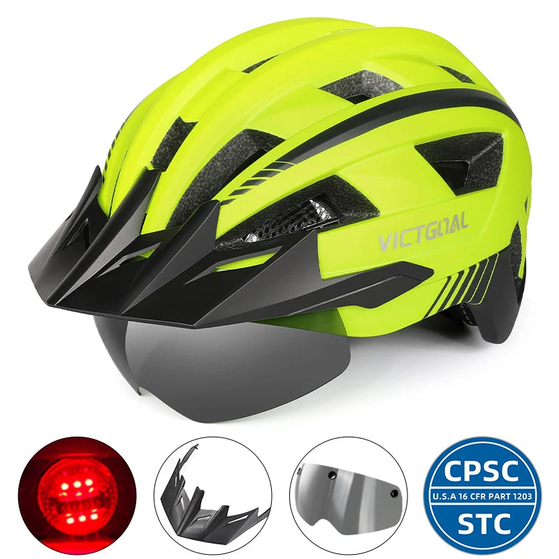 VICTGOAL MTB Road Bike Helmet for Men Women Visor Goggles LED Rear Light Mountain Bicycle Helmet Racing Safety Cycling Helmets - Get Outside Today 25