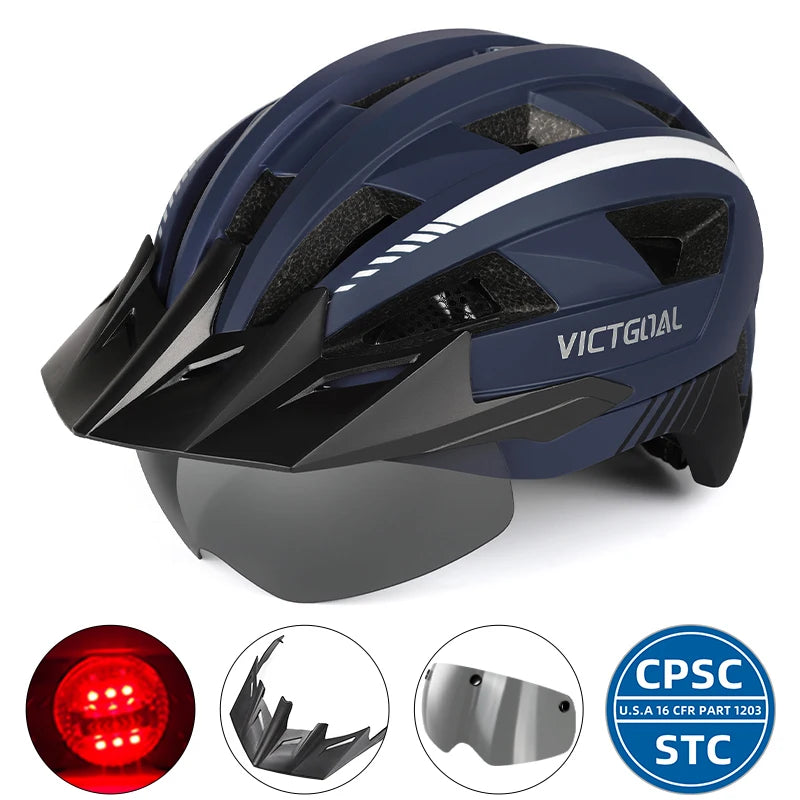 VICTGOAL MTB Road Bike Helmet for Men Women Visor Goggles LED Rear Light Mountain Bicycle Helmet Racing Safety Cycling Helmets - Get Outside Today 25