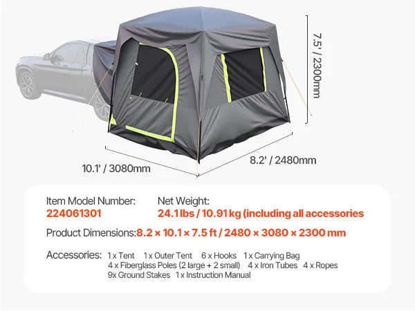 SucceBuy SUV Camping Tent Waterproof PU2000mm Double Layer Design Mesh Windows - Get Outside Today 25