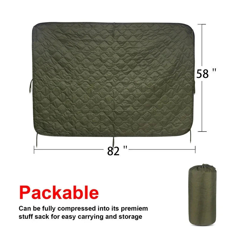 LQARMY Tactical Poncho Liner Camouflage Water Repellent Woobie Quilted Blanket 82x58 Inch For Camping Hunting