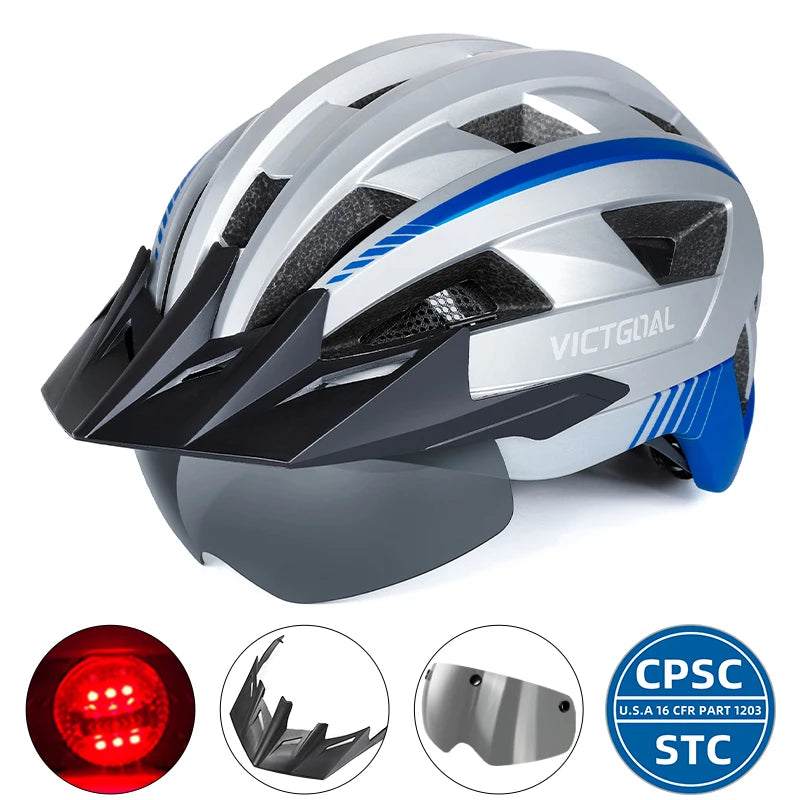 VICTGOAL MTB Road Bike Helmet for Men Women Visor Goggles LED Rear Light Mountain Bicycle Helmet Racing Safety Cycling Helmets - Get Outside Today 25