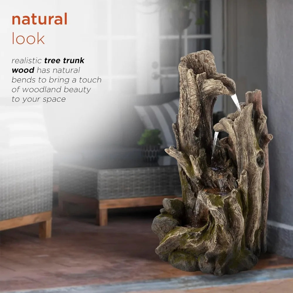 Win786 4 Tier Rainforest Tree Trunk Waterfall Fountain with LED Lights for Outdoor Garden Patio Yard and Porch Decor 40 Inches High