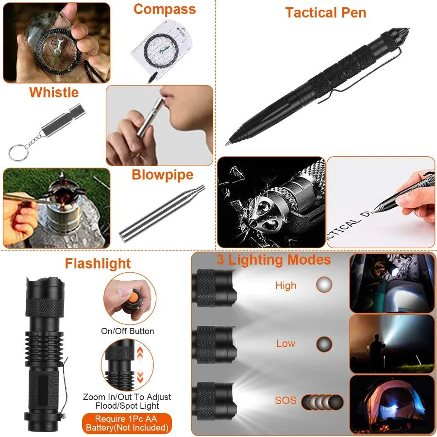 125Pcs Survival Kits Emergency Gear for Outdoor Adventure