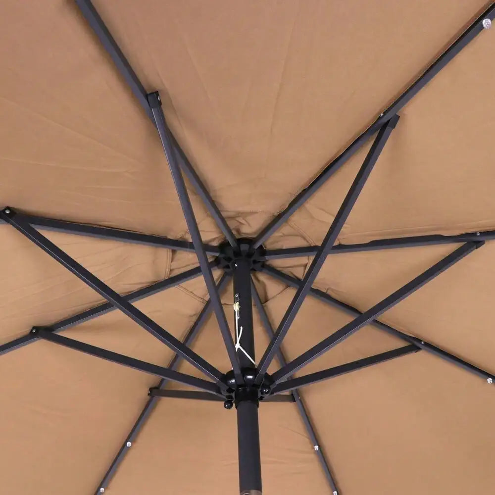 Outdoor Patio Solar Umbrella 10FT 32LED Patio Market Steel Tilt W/ Crank