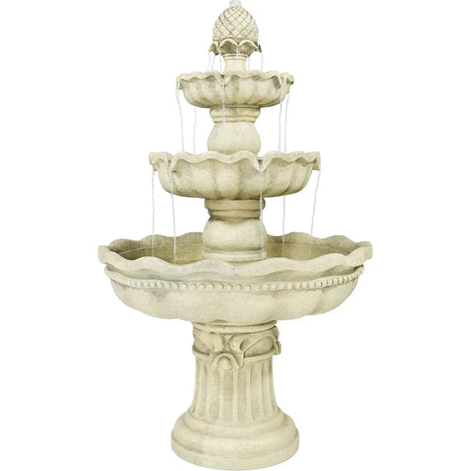 51 Inch Electric Water Fountain Outdoor Water Feature 3 Tier Fountain with Pineapple Top White