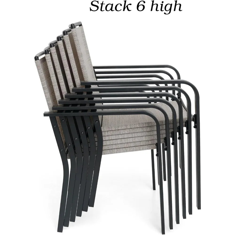 7 Piece Outdoor Patio Dining Set with 6 Stackable Chairs and Rectangular Table in Black