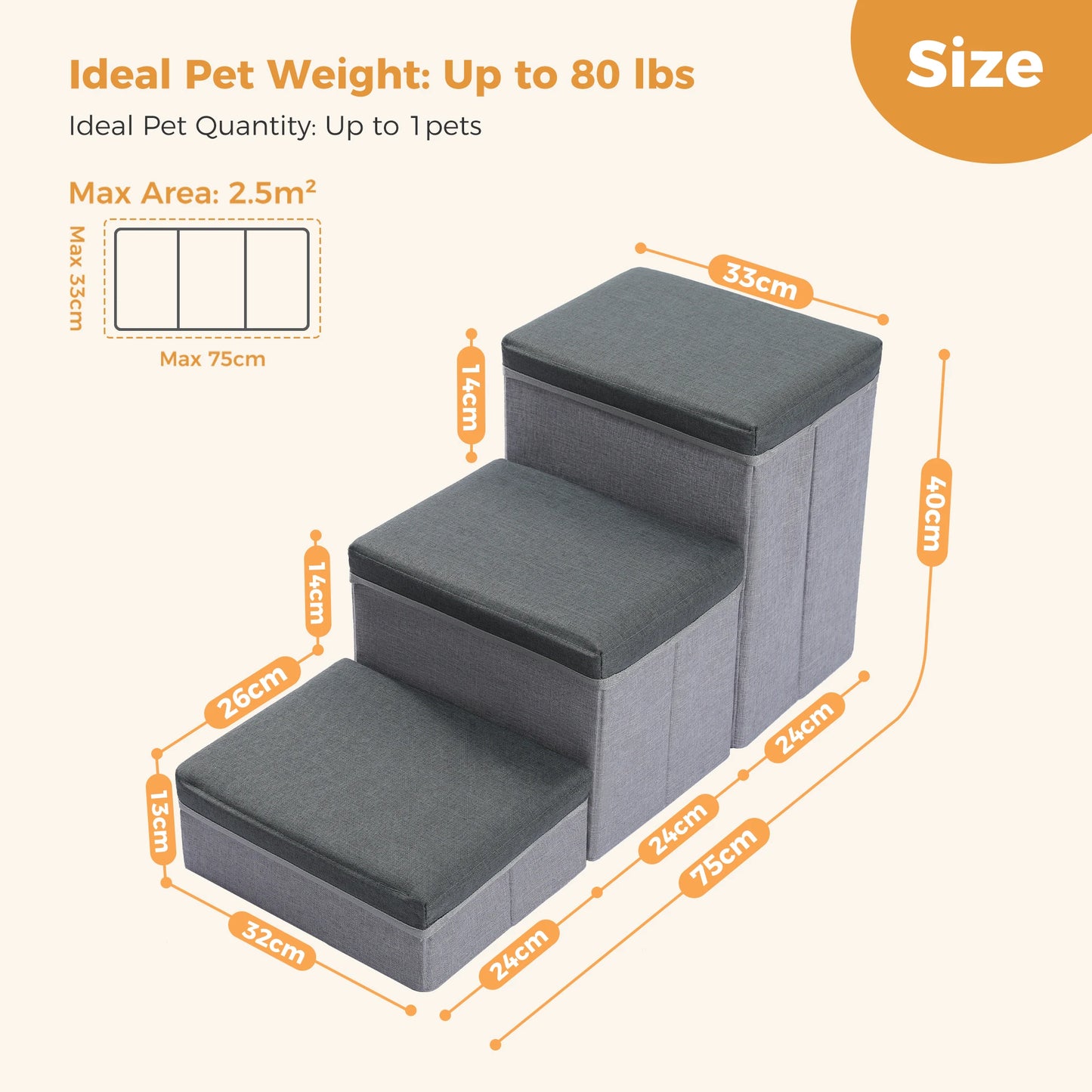 Three Tier Foldable Dog Stairs With Storage Box Indoor Use