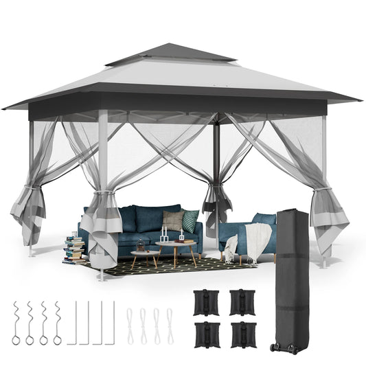 Gazebo 3.3x3.3m Waterproof Stable Pop Up Folding Gazebo, Adjustable Garden Gazebo with 4 Mosquito Net Side Panels & Double Roof - Get Outside Today 25