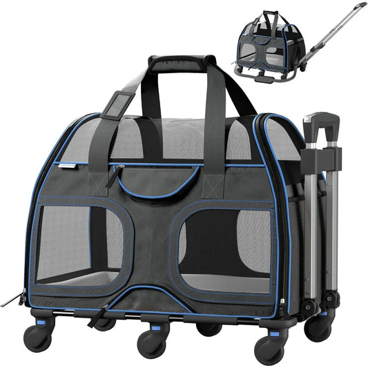 TIFICY Soft Sided Pet Carrier Airline Approved For Small Dogs And Cats TSA Carrier Black Blue 19.2L X 12.5W X 14.5H