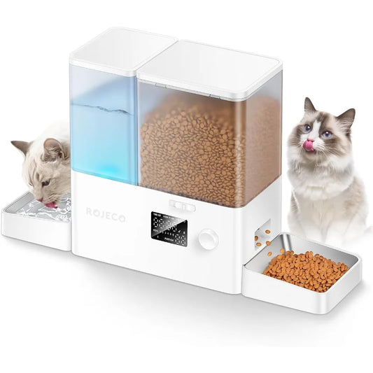 Pet Automatic Cat Feeder and Gravity Water Dispenser 2 in 1 Set Large Capacity 5L Food Feeder and 3.5L Water Fountain