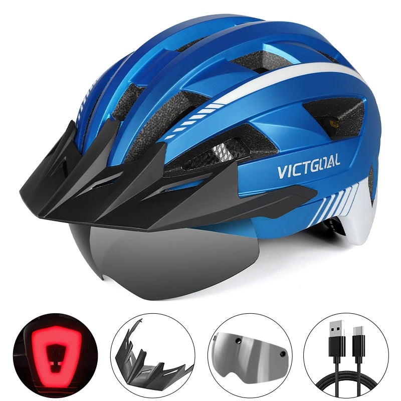 VICTGOAL MTB Road Bike Helmet for Men Women Visor Goggles LED Rear Light Mountain Bicycle Helmet Racing Safety Cycling Helmets - Get Outside Today 25