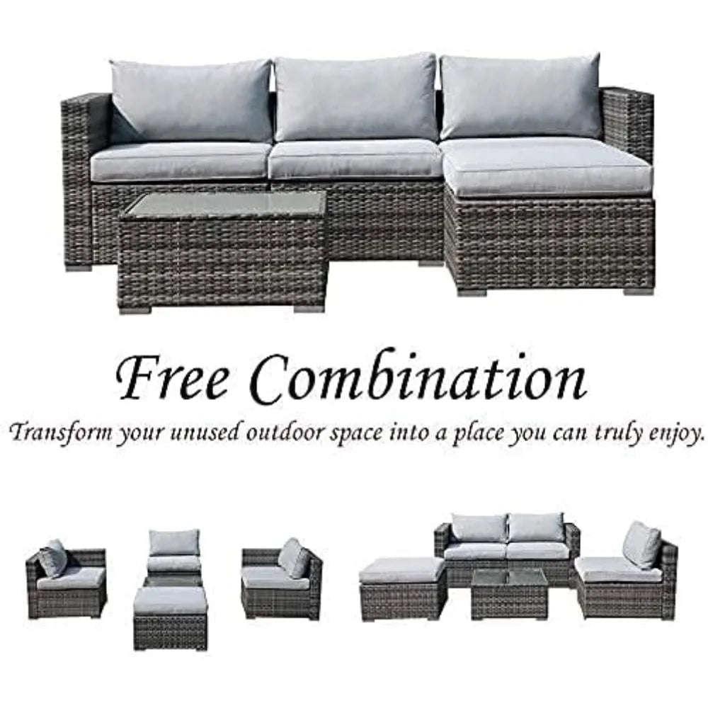5 Piece Outdoor Patio Furniture Set Sectional Conversation All Weather Cushions Backyard Porch Garden Poolside Balcony Set