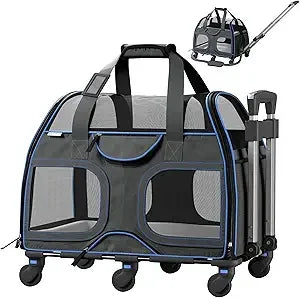 TIFICY Soft Sided Pet Carrier Airline Approved For Small Dogs And Cats TSA Carrier Black Blue 19.2L X 12.5W X 14.5H