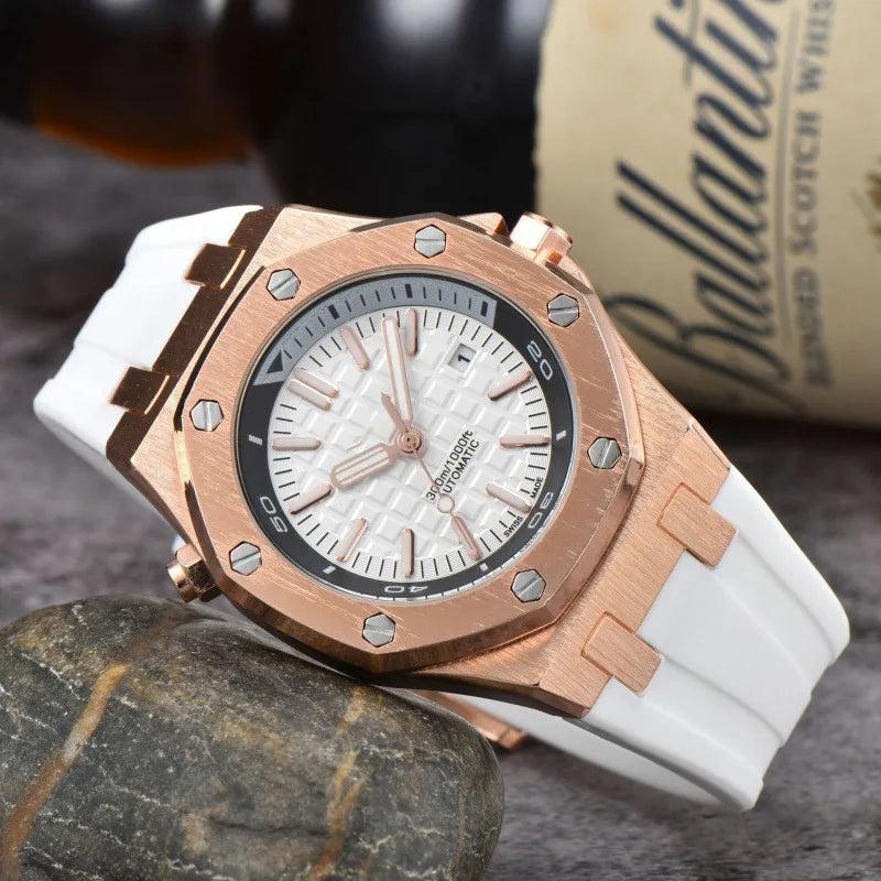 2025 Men's Luxury Quartz Watch Silicone Strap Sapphire Crystal Waterproof 100M Luminous Date Display Business Casual