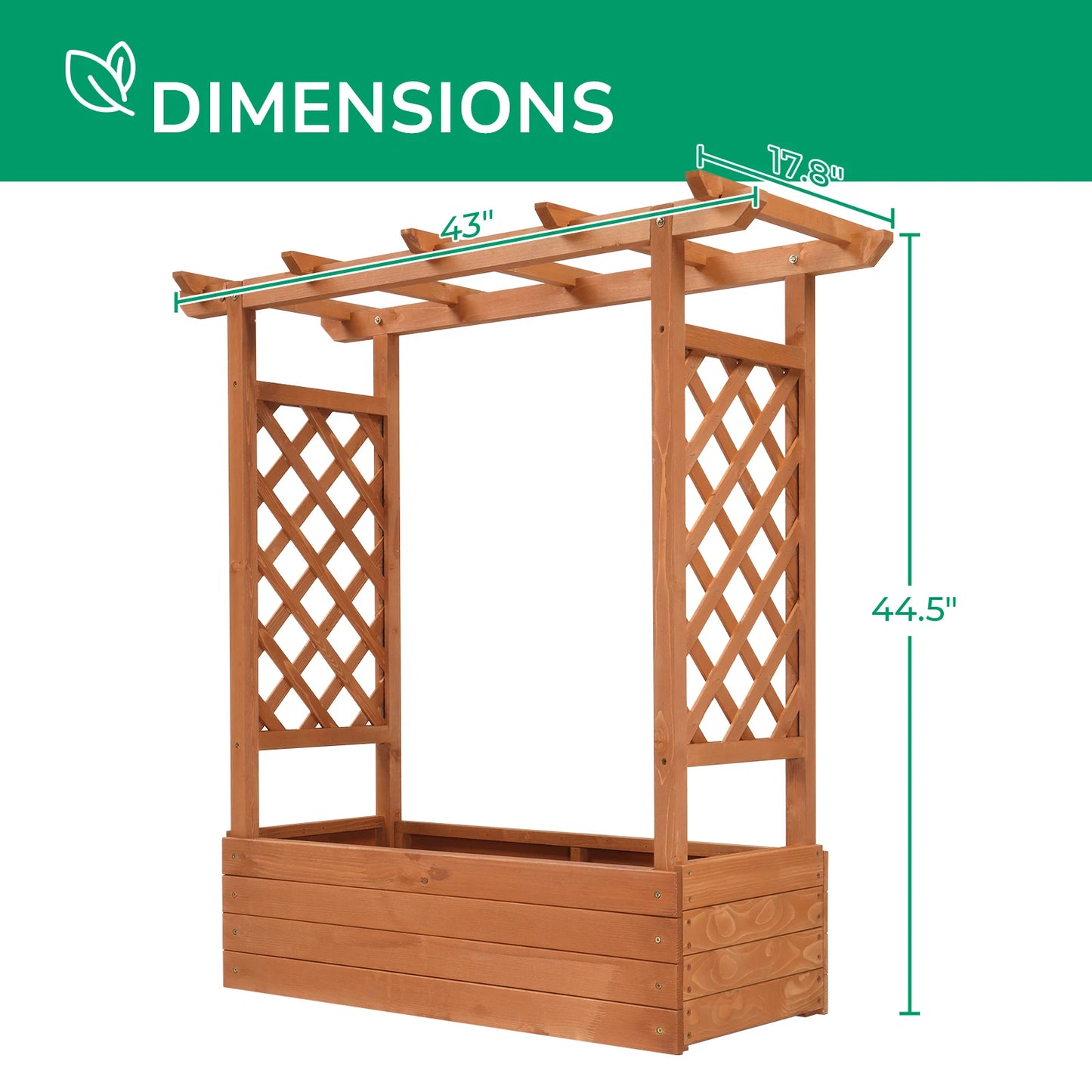 US Stock Raised Garden Bed 43.5 x 17.5 x 44.5 Inches Fir Arched Lattice Wooden Planting Frame Teak Color Outdoor Garden Balconies