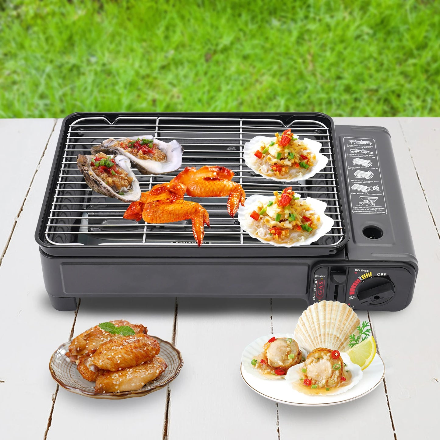 Portable Butane Grill Stove For Camping Gas Stove Free Standing BBQ Grill With Grilling Net And Carry Case