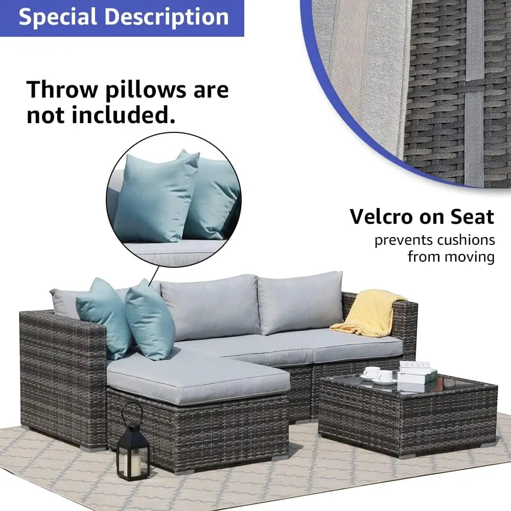 5 Piece Outdoor Patio Furniture Set Sectional Conversation All Weather Cushions Backyard Porch Garden Poolside Balcony Set