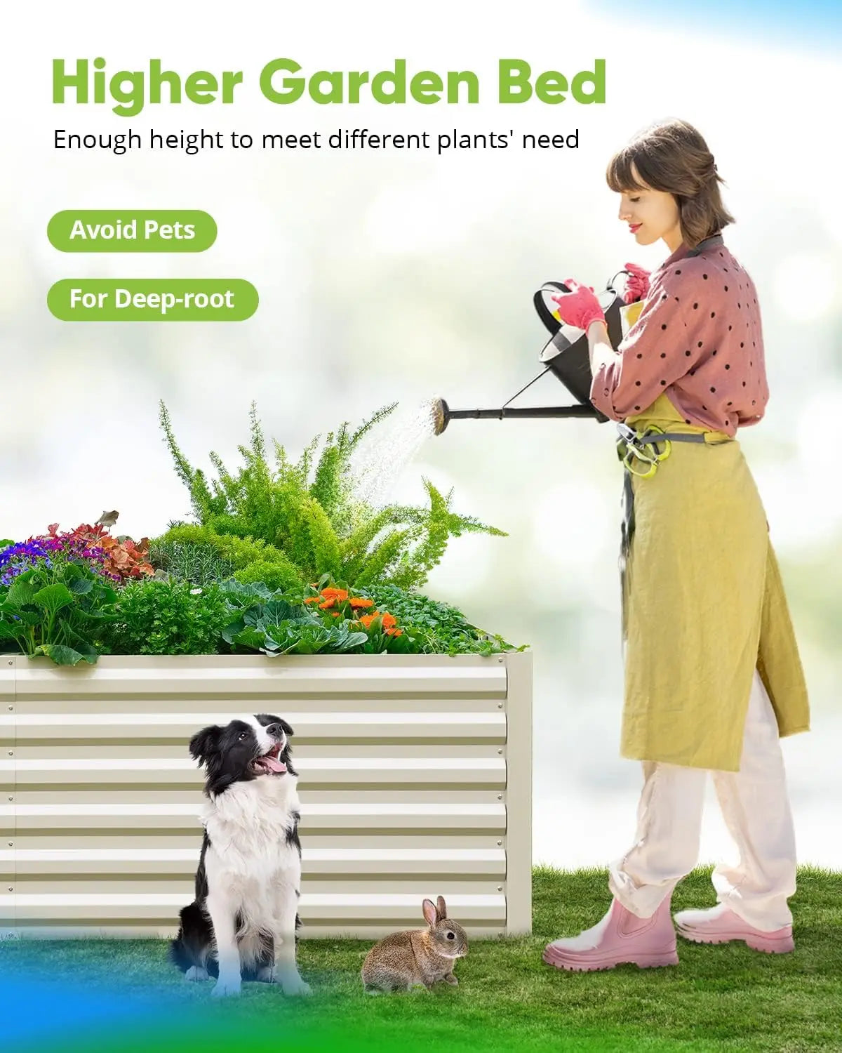 Galvanized Raised Garden Bed 8x4x2 Feet Tall Metal Planter Box for Vegetables with Tomato Cages Included