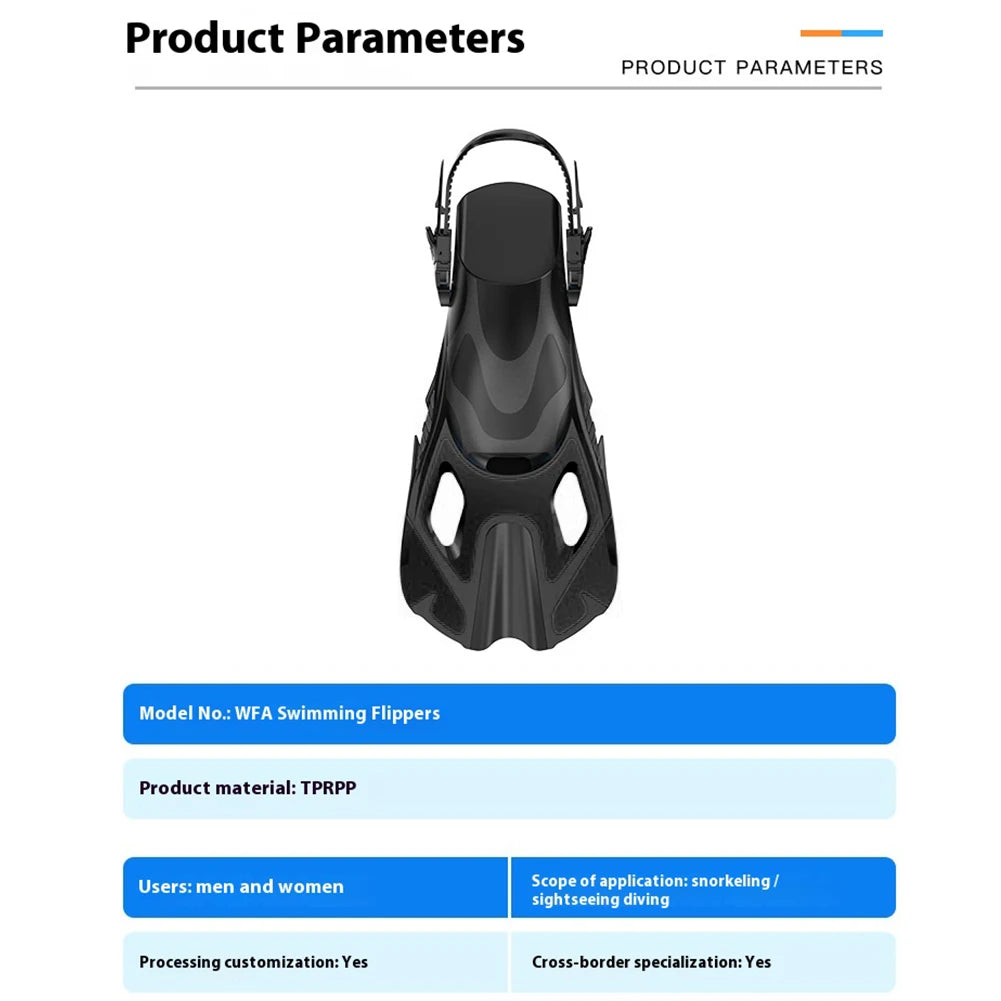 Snorkel Fins Adjustable Buckles Swimming Flippers Short Silicone Scuba Diving Shoes Open Heel Travel Size Adult Men Women