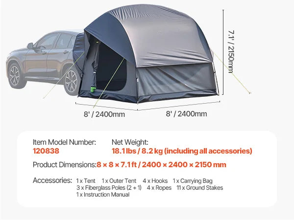 SucceBuy SUV Camping Tent Waterproof PU2000mm Double Layer Design Mesh Windows - Get Outside Today 25