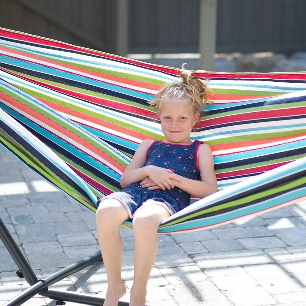 Sunbrella Double Hammock With Space Saving Steel Stand