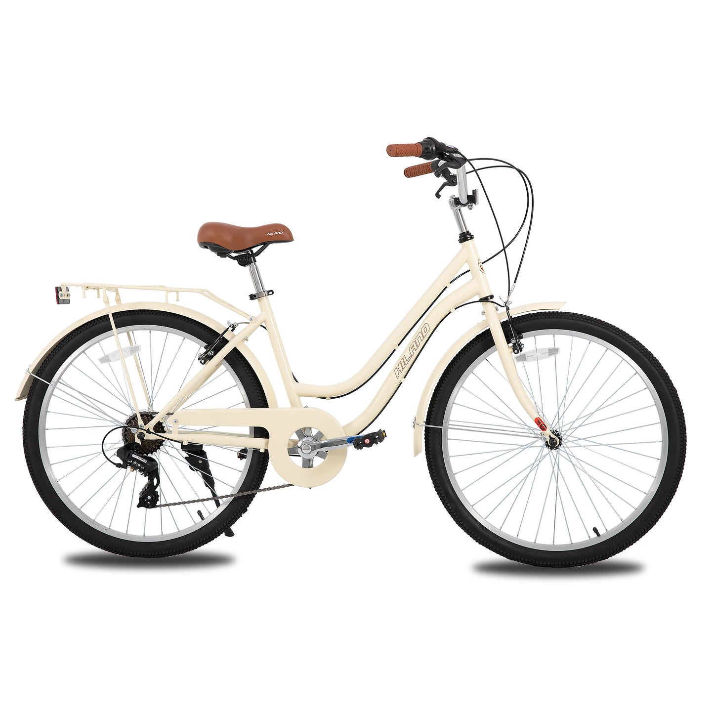 HILAND 26 Inch Beach Cruiser Bike for Men and Women 7 Speed Adult Bicycle with Rear Rack Retrospec Commuter City Bicycle