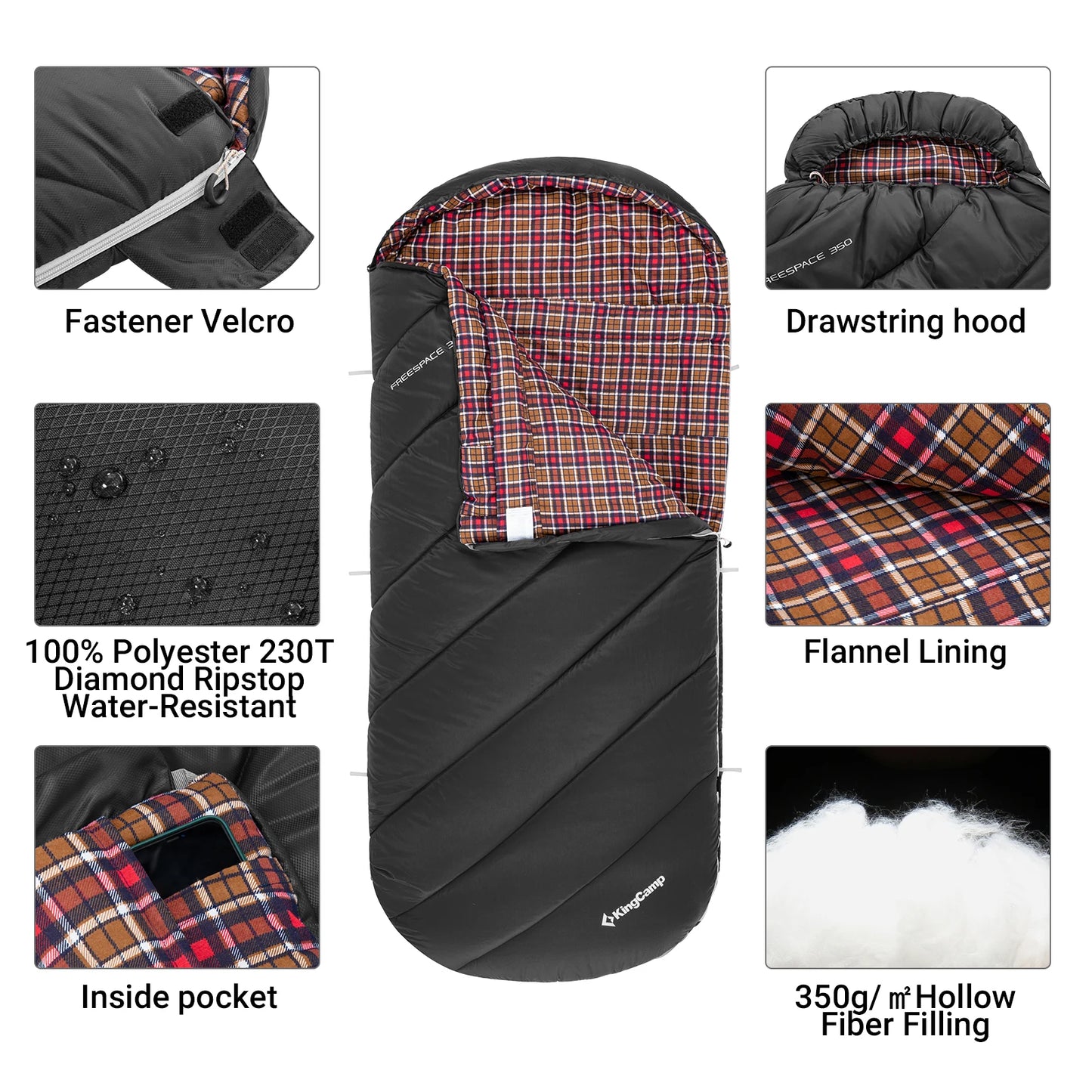 KingCamp Cotton Sleeping Bag For Adults Cold Weather Extra Wide Big And Tall XL Portable Waterproof Flannel