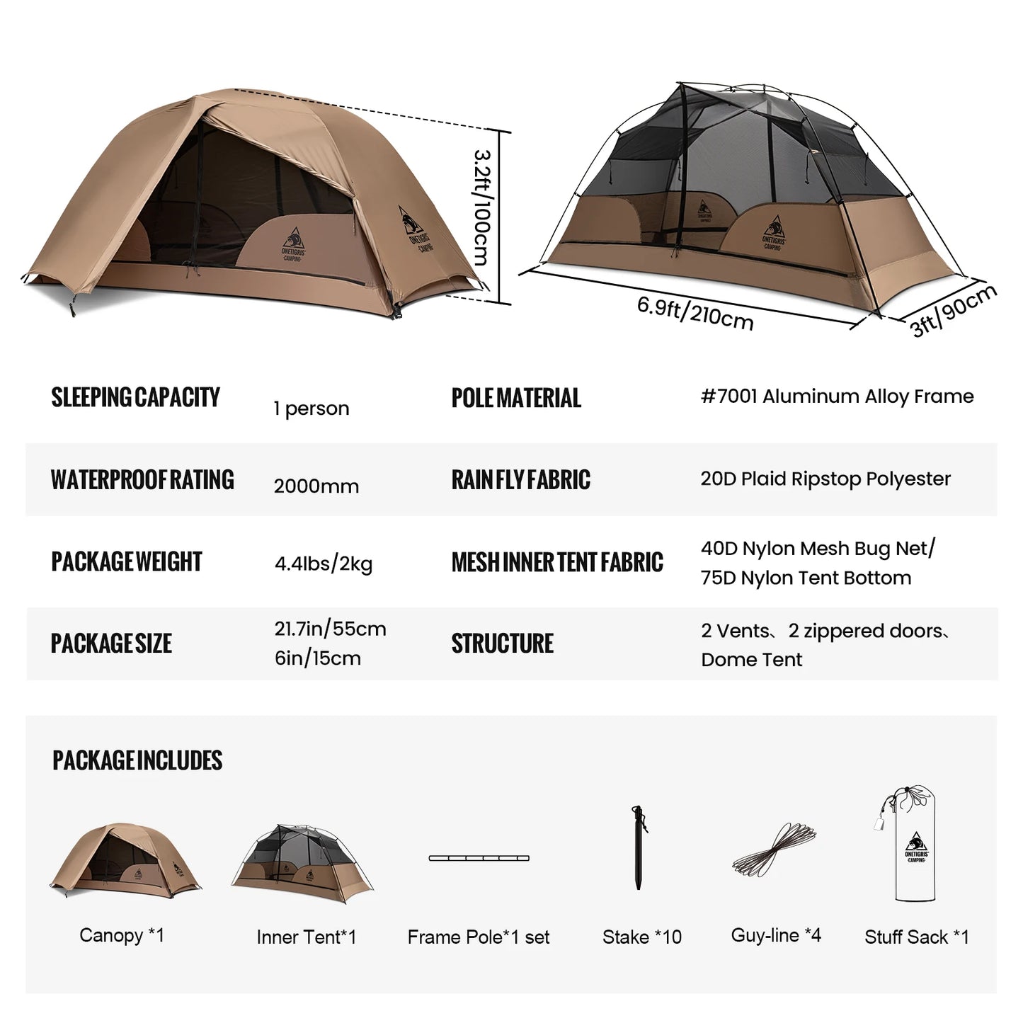 OneTigris Cosmitto 2 One Person Tent Waterproof ThreeSeason