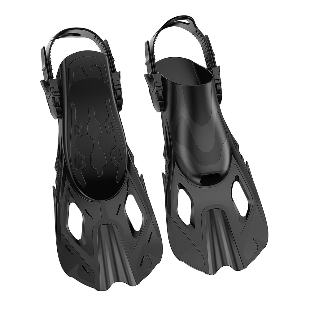 Snorkel Fins Adjustable Buckles Swimming Flippers Short Silicone Scuba Diving Shoes Open Heel Travel Size Adult Men Women