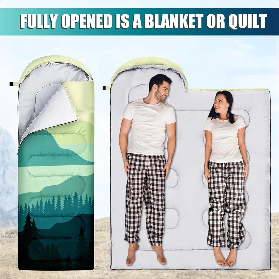 Three Season Sleeping Bag For Adults Lightweight Waterproof Cotton Filled Backpacking Camping Hiking Warm Cold Weather