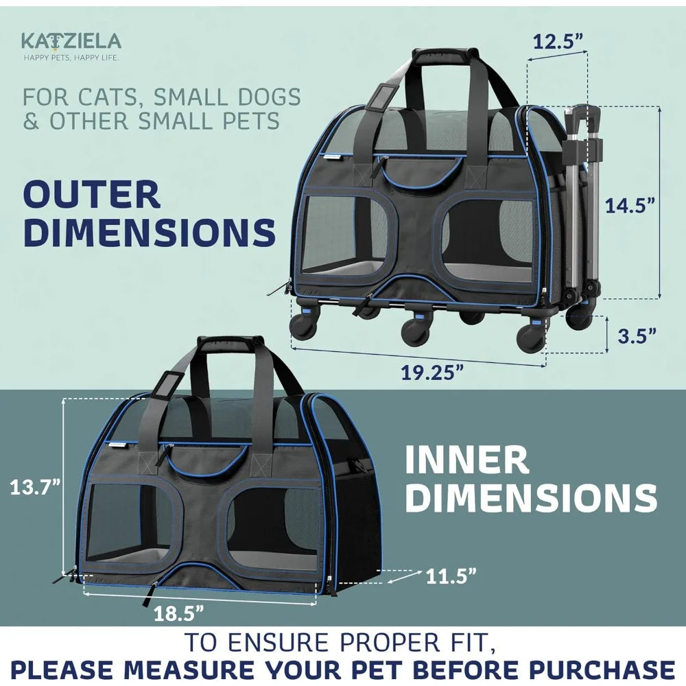 TIFICY Soft Sided Pet Carrier Airline Approved For Small Dogs And Cats TSA Carrier Black Blue 19.2L X 12.5W X 14.5H