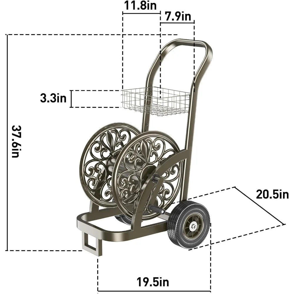 Garden Hose Reel Cart with Wheels Heavy Duty Steel Frame Holds Up to 200 Ft 58 Inch Hose with Storage Basket Mobile Outdoor Lawn Yard Water Hose Reel - Get Outside Today 25
