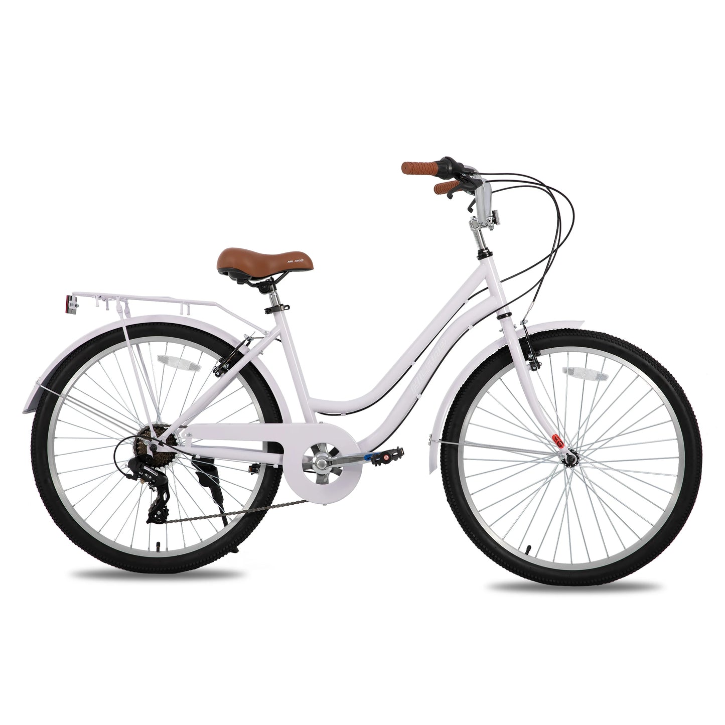 HILAND 26 Inch Beach Cruiser Bike for Men and Women 7 Speed Adult Bicycle with Rear Rack Retrospec Commuter City Bicycle