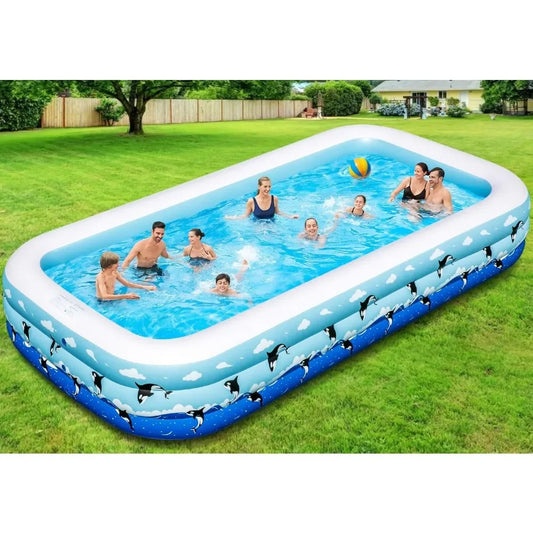 Inflatable Swimming Pool for Kids and Adults Durable Thickened Family Pool 700 Gallons Blue PVC