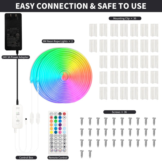 LED Neon RGBIC Lights 8M 16M Flexible Waterproof Music Sync - Get Outside Today 25