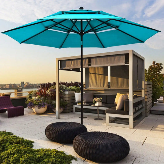 10ft 3 Tier Patio Market Umbrella Aluminum Shade Shelter Double Vented Turquoise
