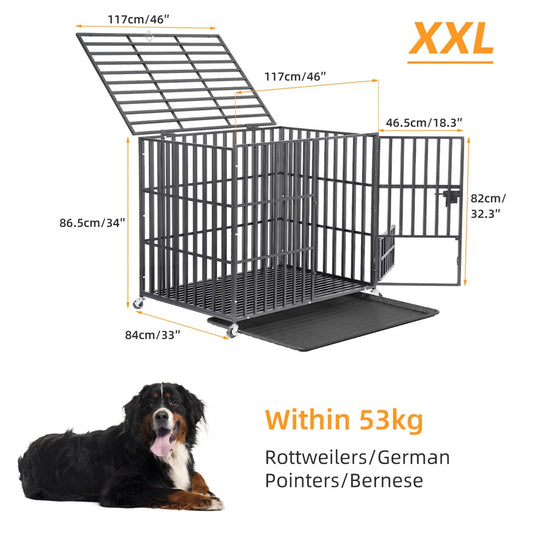 XXL Large Heavy Duty Dog Crate With Lockable Wheels