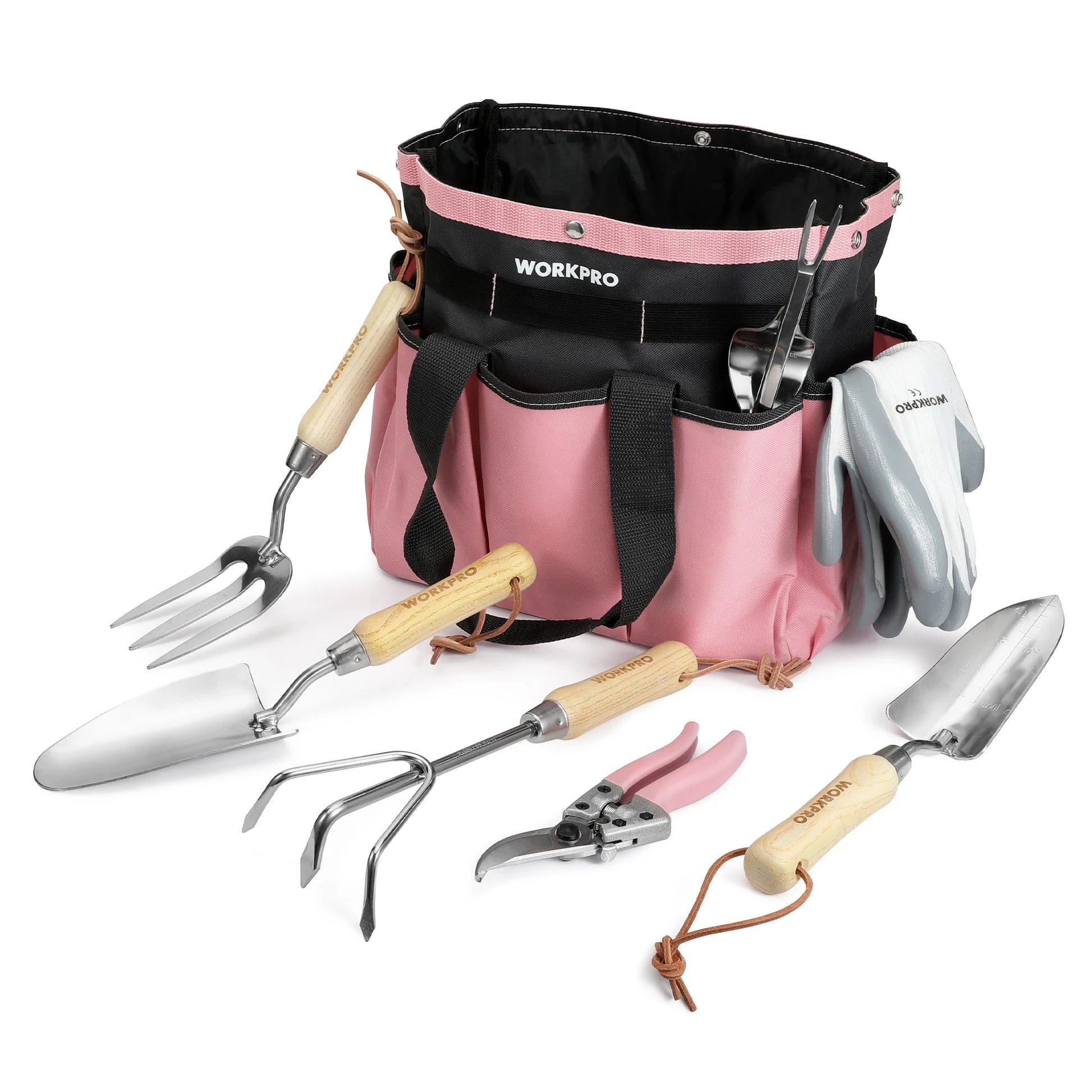 WORKPRO 8-Piece Pink Garden Tool Set with Tote and Gloves - Get Outside Today 25