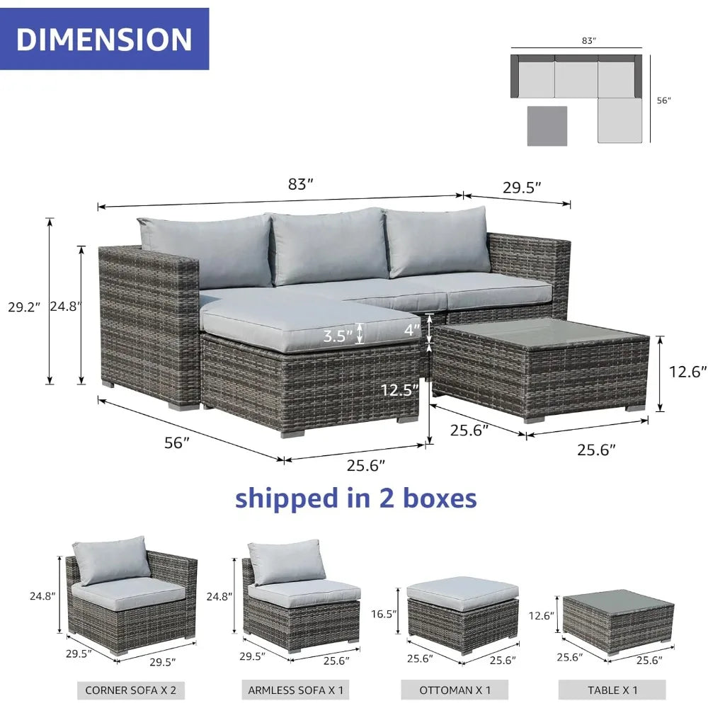 5 Piece Outdoor Patio Furniture Set Sectional Conversation All Weather Cushions Backyard Porch Garden Poolside Balcony Set