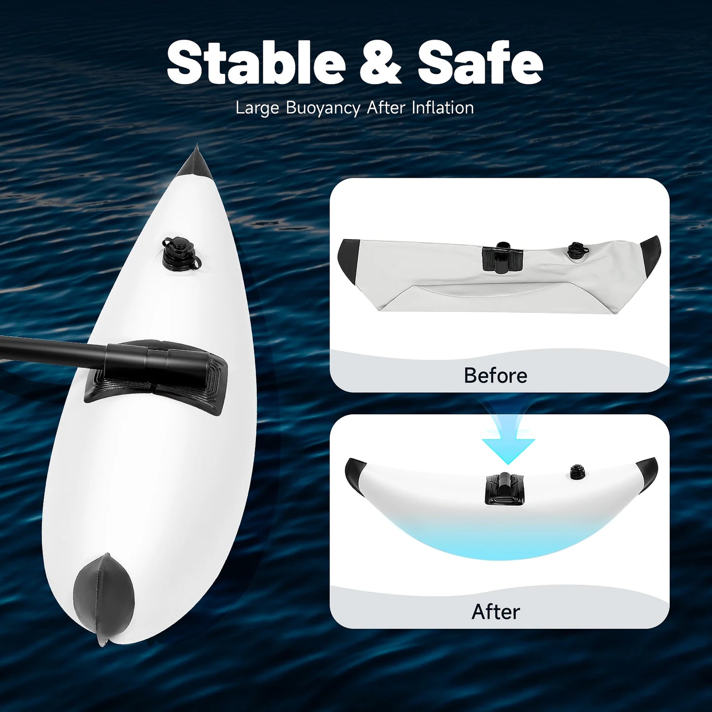 2PCS Inflatable Kayak Outrigger Stabilizers with Sidekick Arms Rod PVC Floating Boat Stabilizer Canoe Outriggers