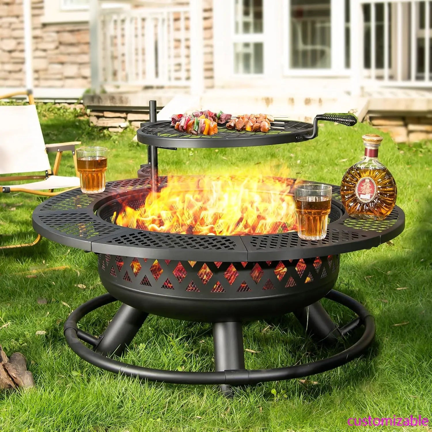 36 Inch Fire Pit With Grill And Wood Burning 3 In 1 Outdoor Cooking Table - Get Outside Today 25