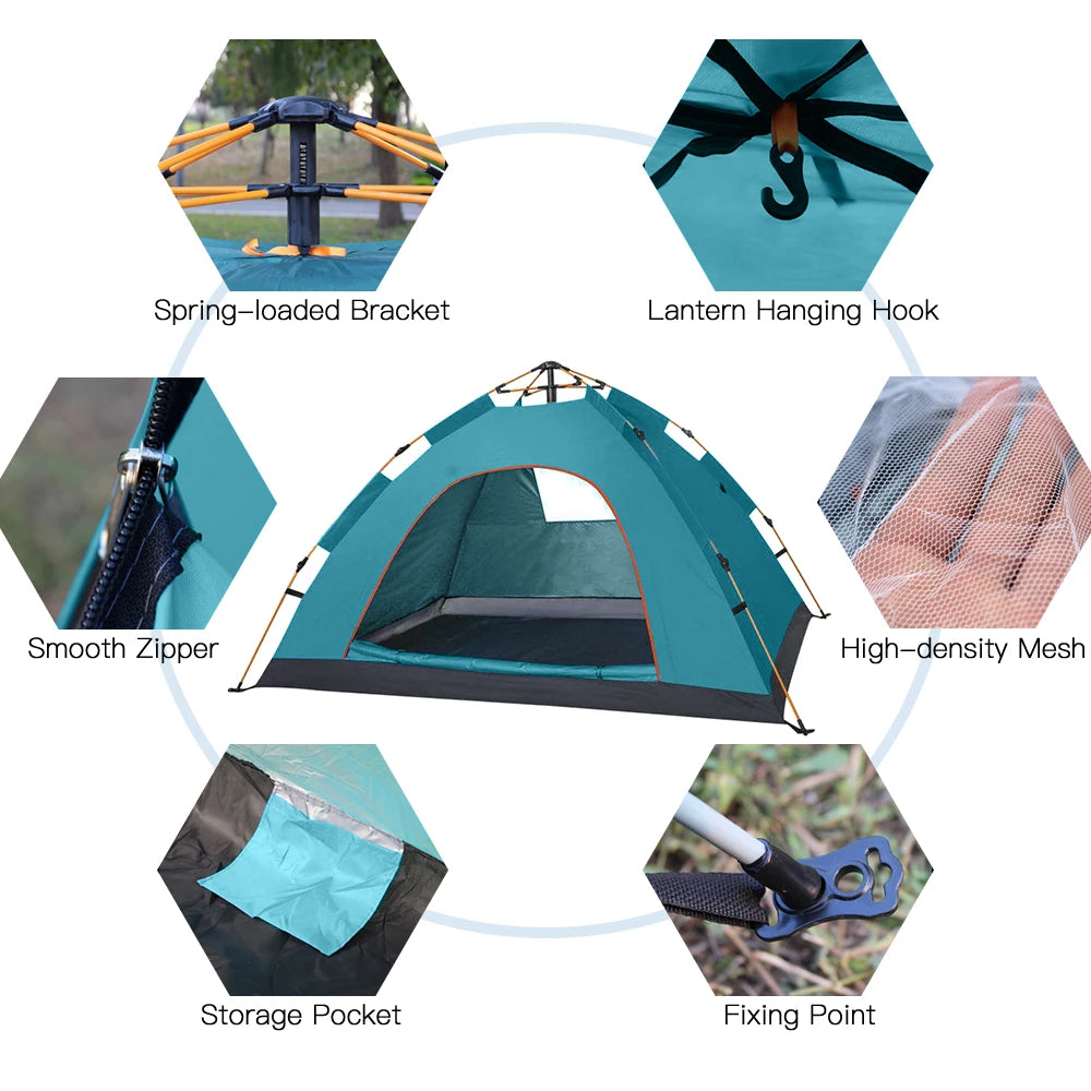 Outdoor Pop Up Tent Water Resistant Portable Instant Camping Folding Fully Automatic Tent for One to Two Users