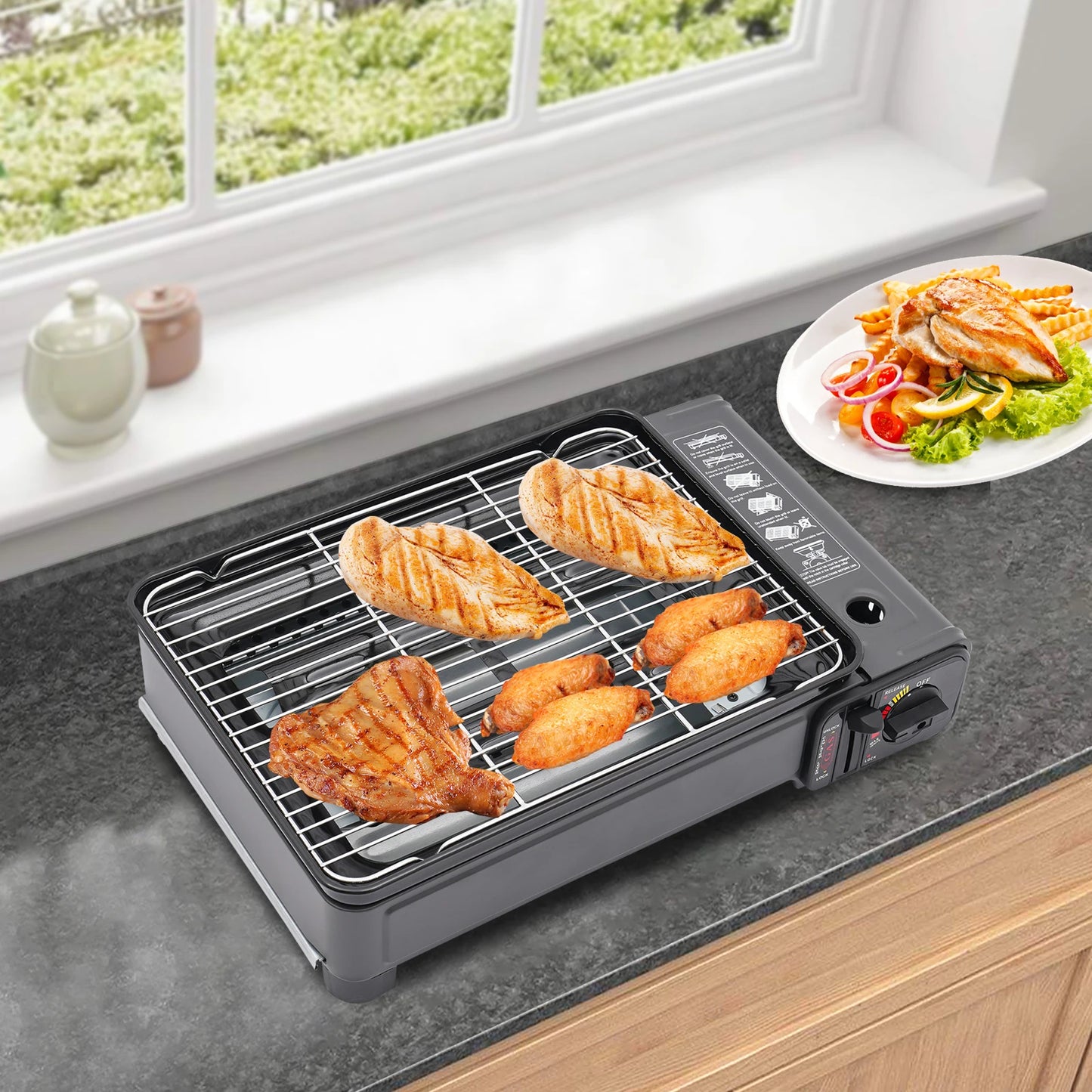 Portable Butane Grill Stove For Camping Gas Stove Free Standing BBQ Grill With Grilling Net And Carry Case