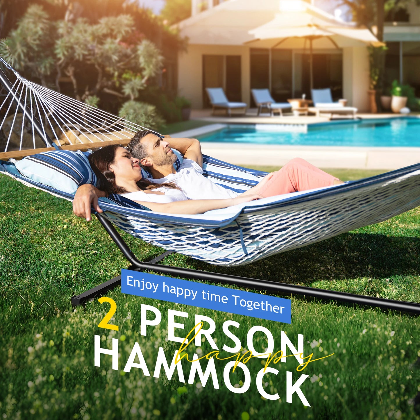 Heavy Duty Outdoor Hammock With Steel Stand Detachable