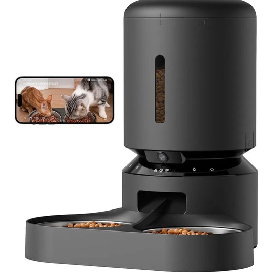 Automatic Cat Feeder With Camera For Two Cats 1080P HD Video With Night Vision 5G WiFi Pet Feeder With Two Way Audio Sound Alerts