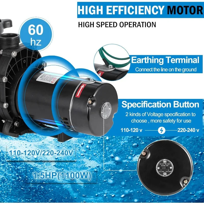 1.5 HP Pool Pump Inground, Self Primming pool pump above ground, Single Speed Swimming pool pumps Dual voltage - Get Outside Today 25